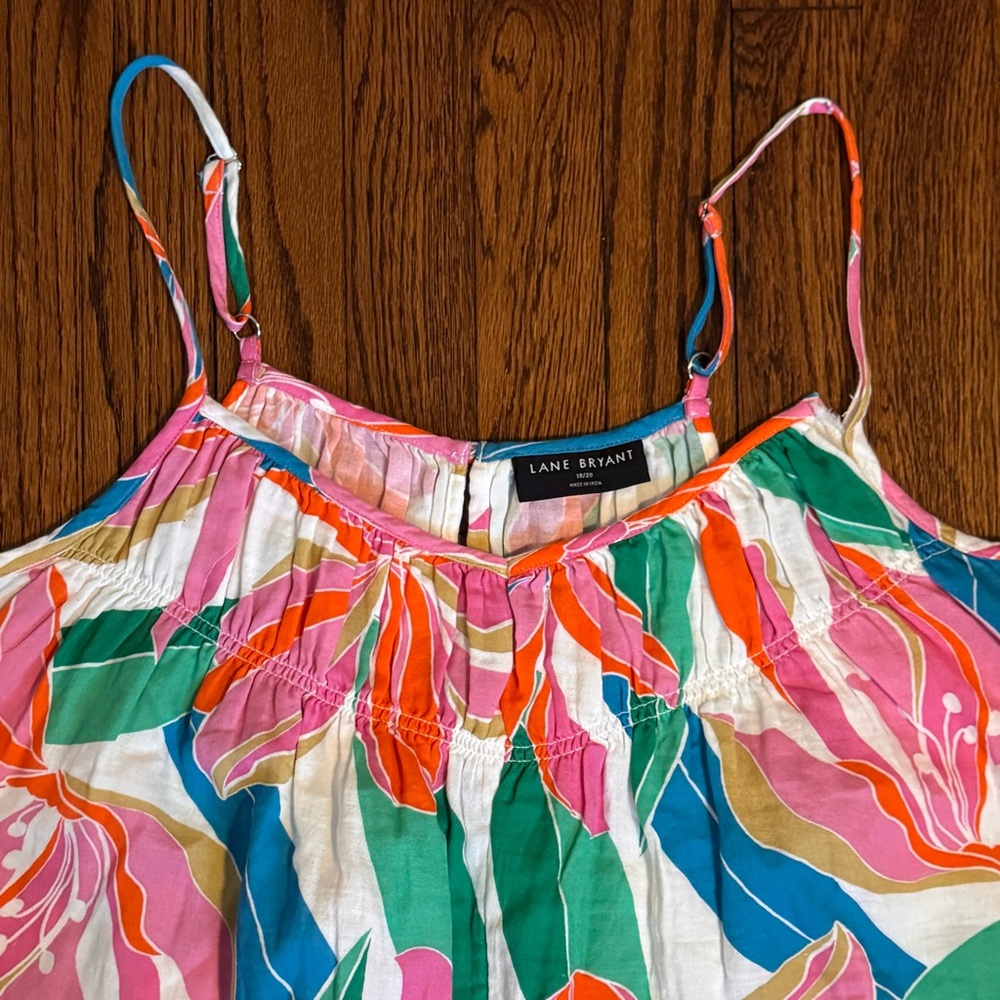 Lane Bryant Floral Jumpsuit Sz 18/20 Sleeveless Wide-leg Cotton Summer - Picture 3 of 4